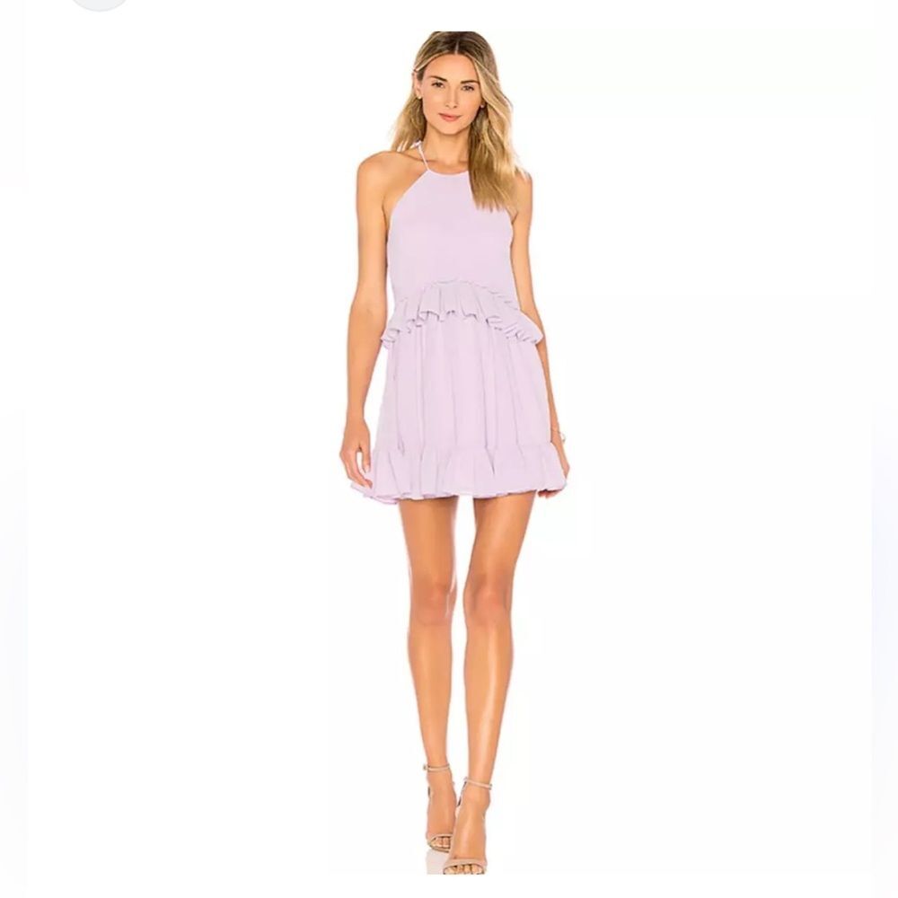 Lovers + Friends Revolve Banks Sleeveless Tie Neck Ruffle Lilac Mini Dress- XS